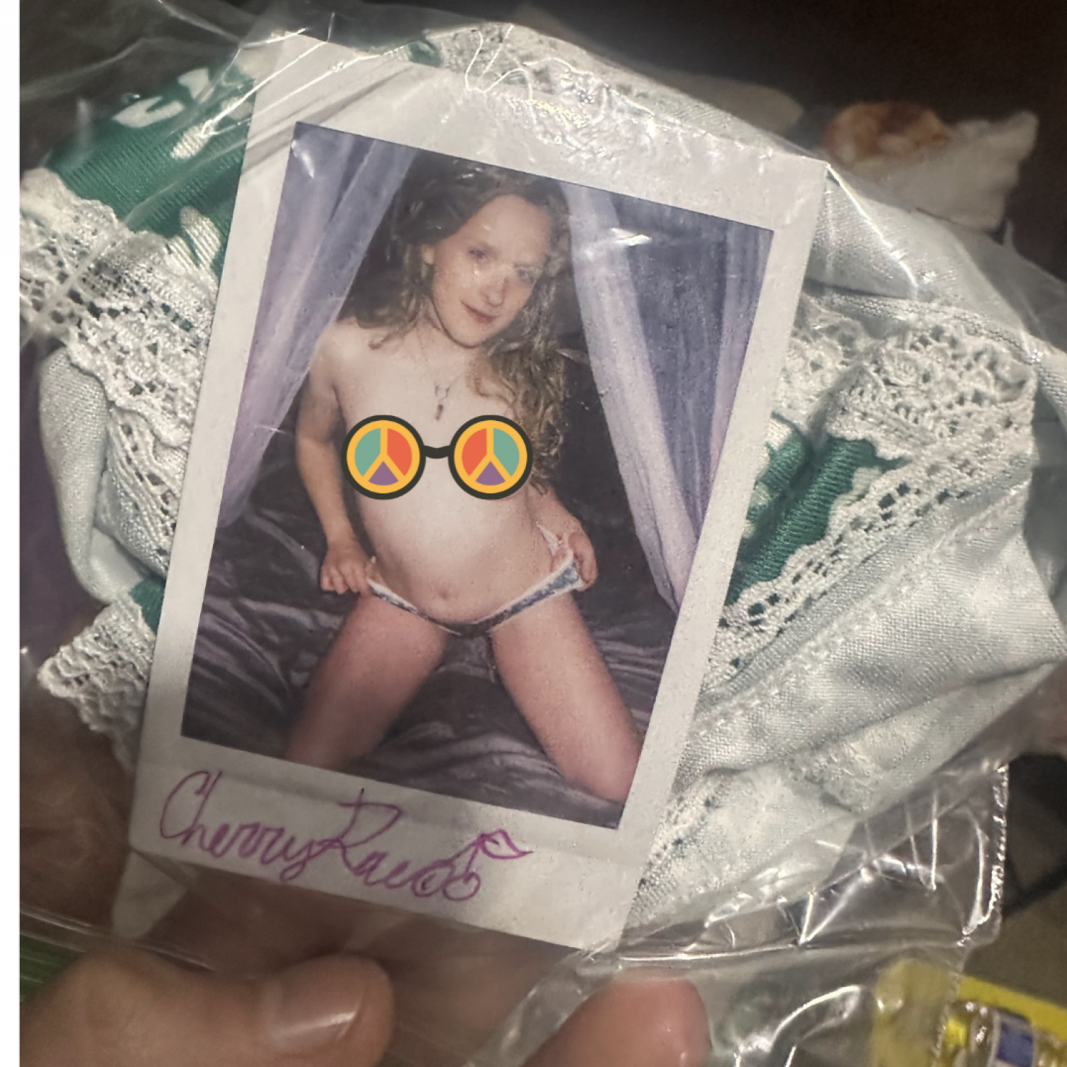 Signed Sunrae_Fae Green Floral Lace Panty Polaroid Bundle