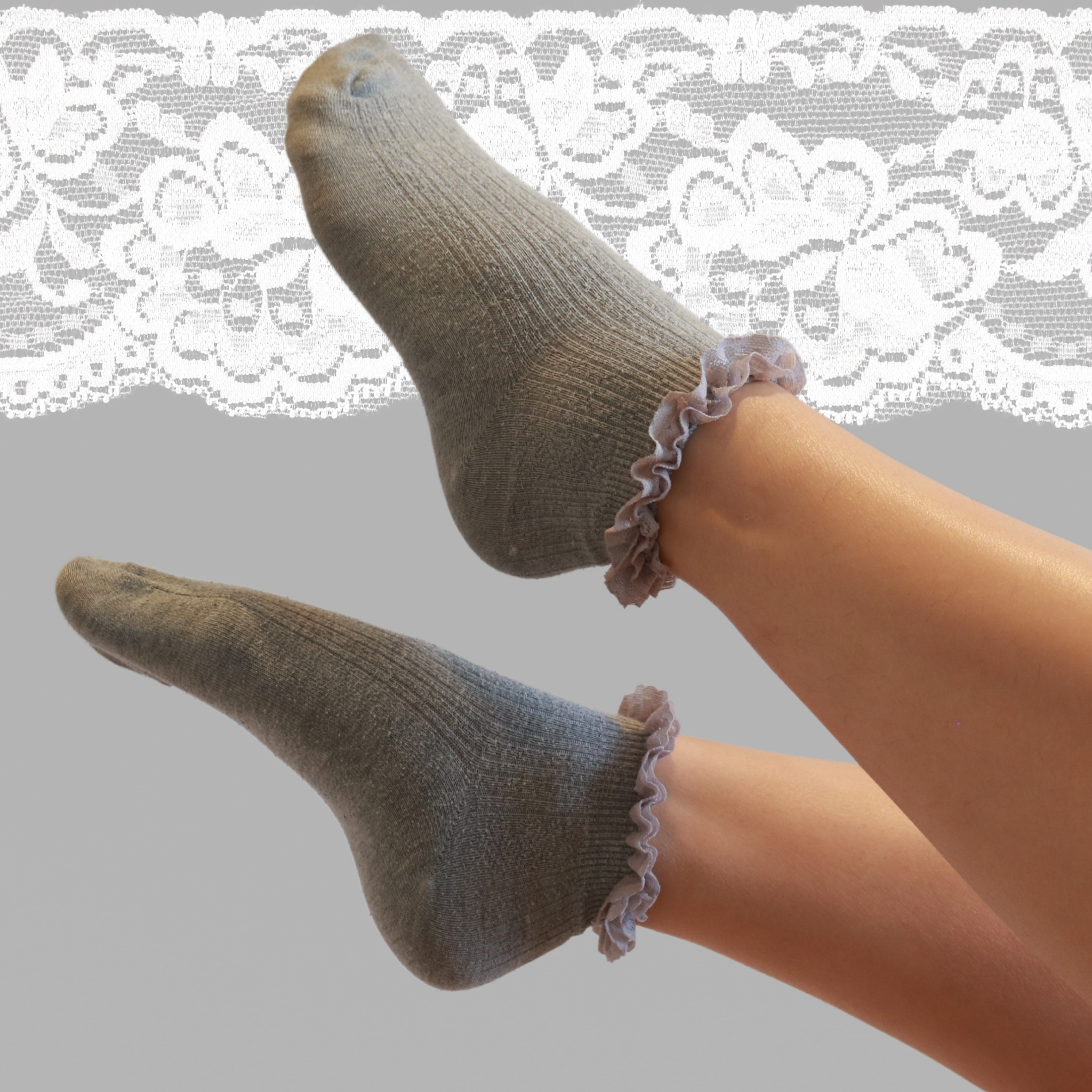 Worn Grey Lace Socks