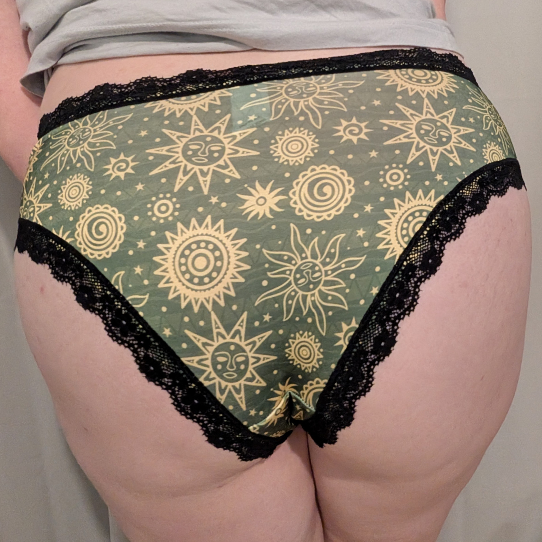 Dirty Worn Sun and Stars Green Panties