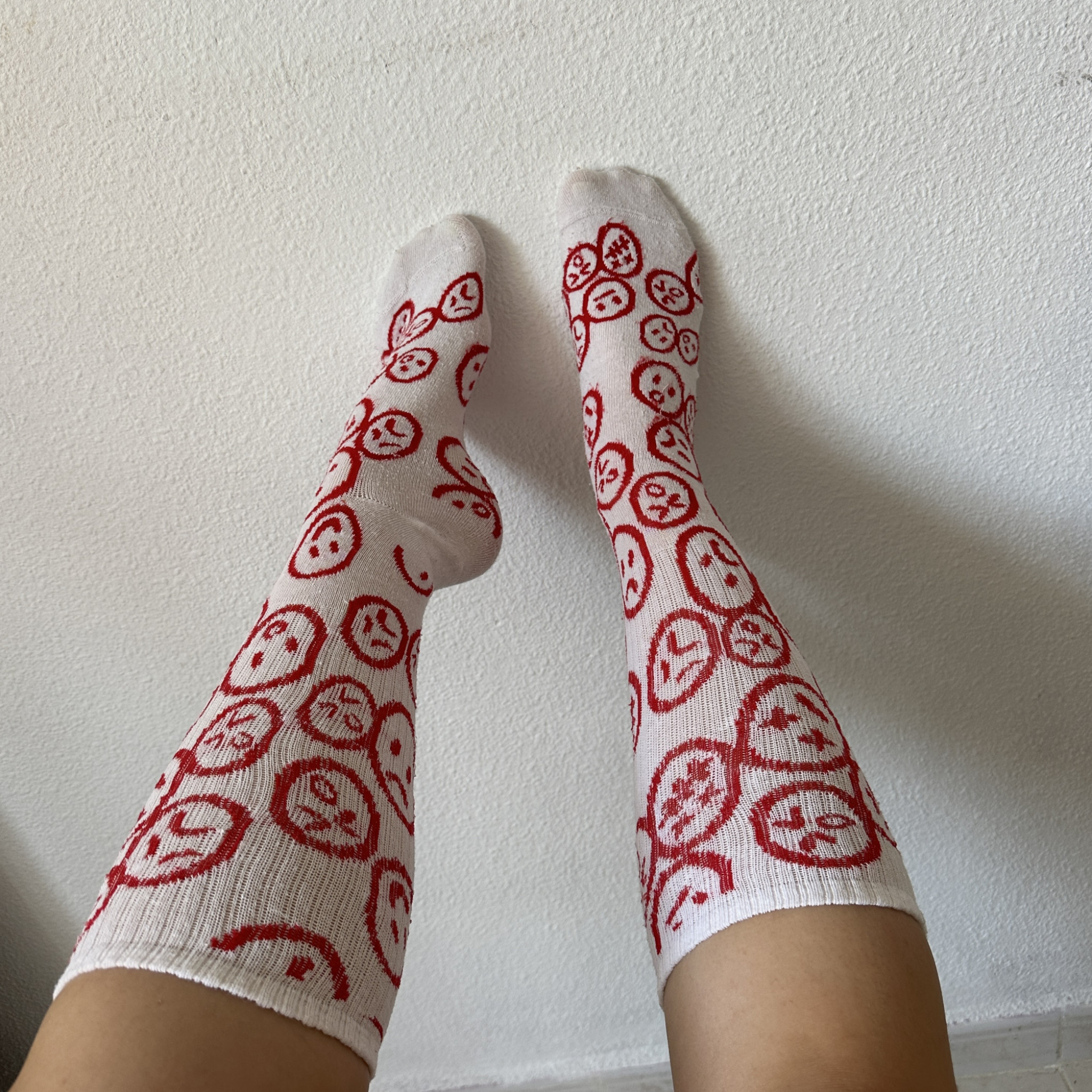 White Funny Ankle Socks With Red Faces